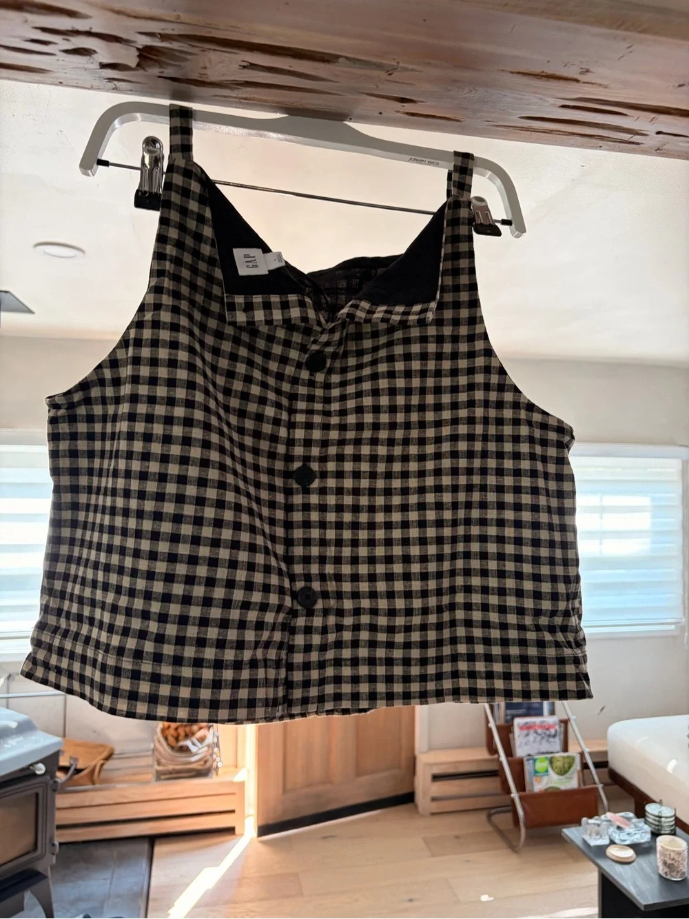 GAP Black and White Gingham Square-Neck Crop Top size large